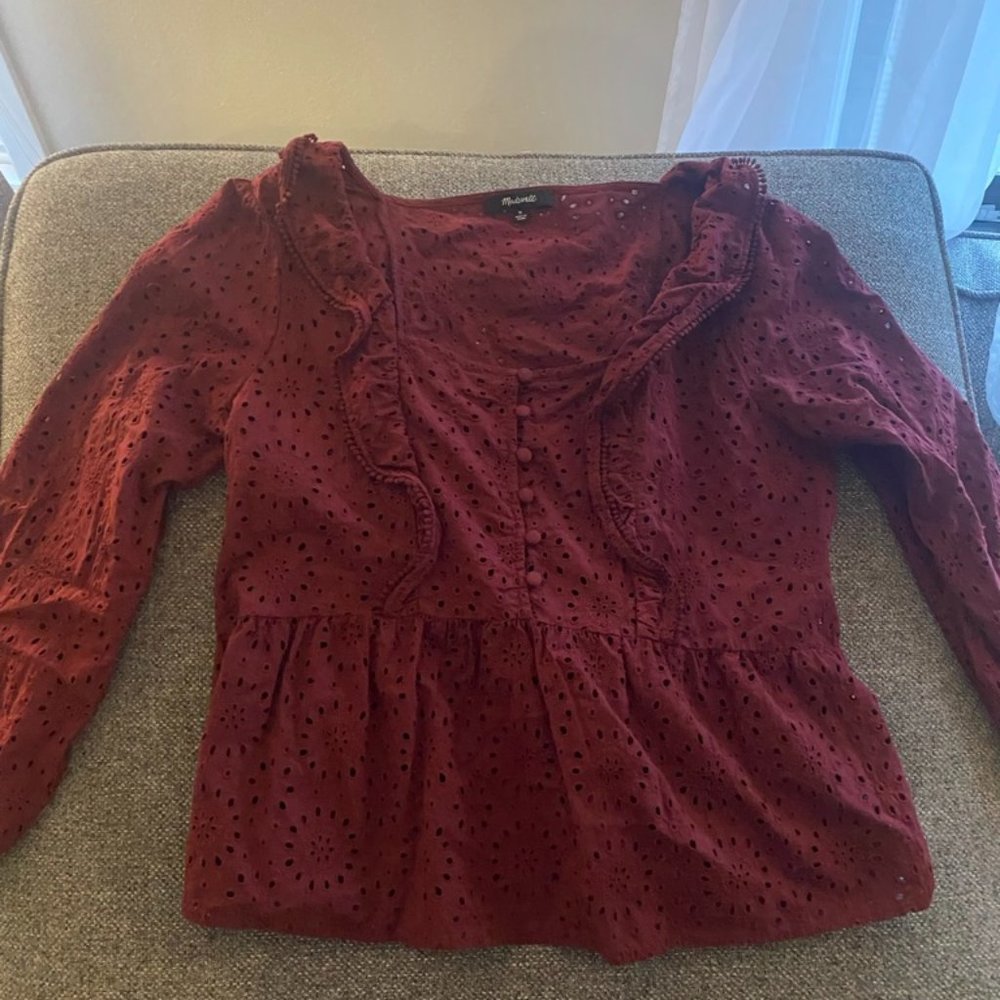Madewell Red Eyelet Top